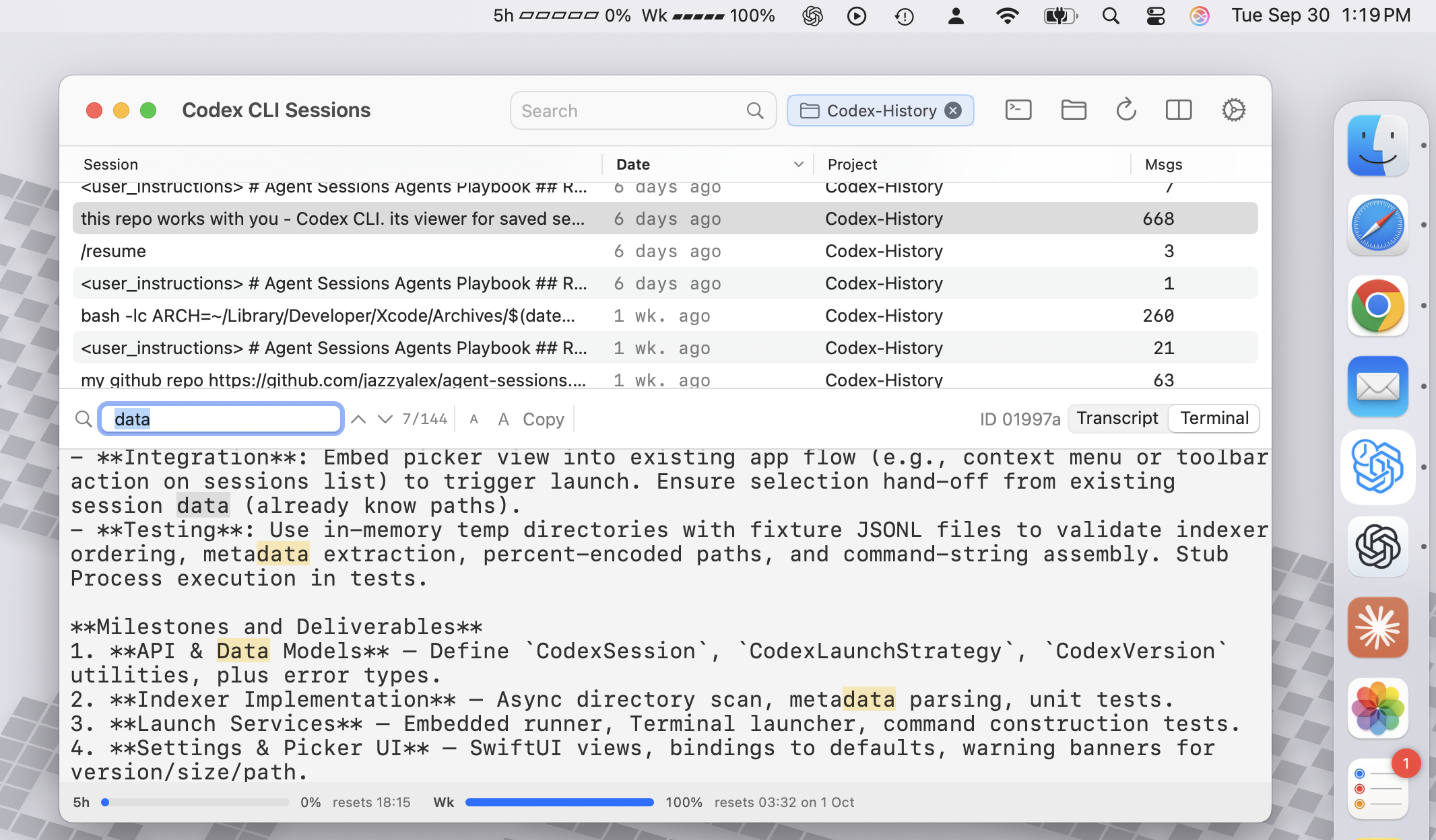 Transcript view with role-based styling