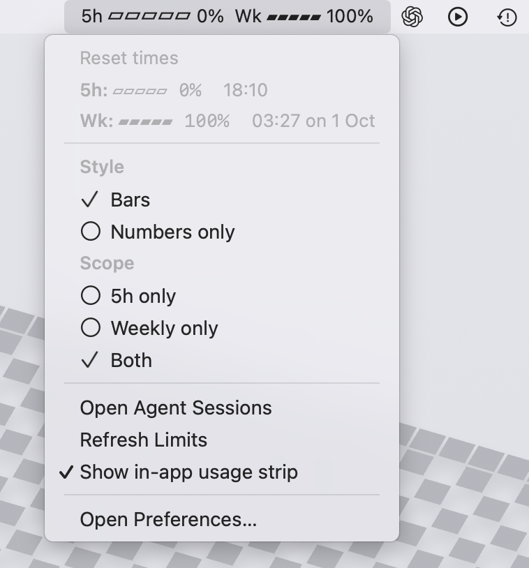 Menu bar usage tracking