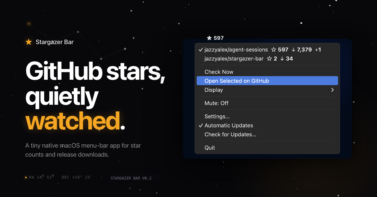Stargazer Bar banner showing the updated multi-repository menu screenshot